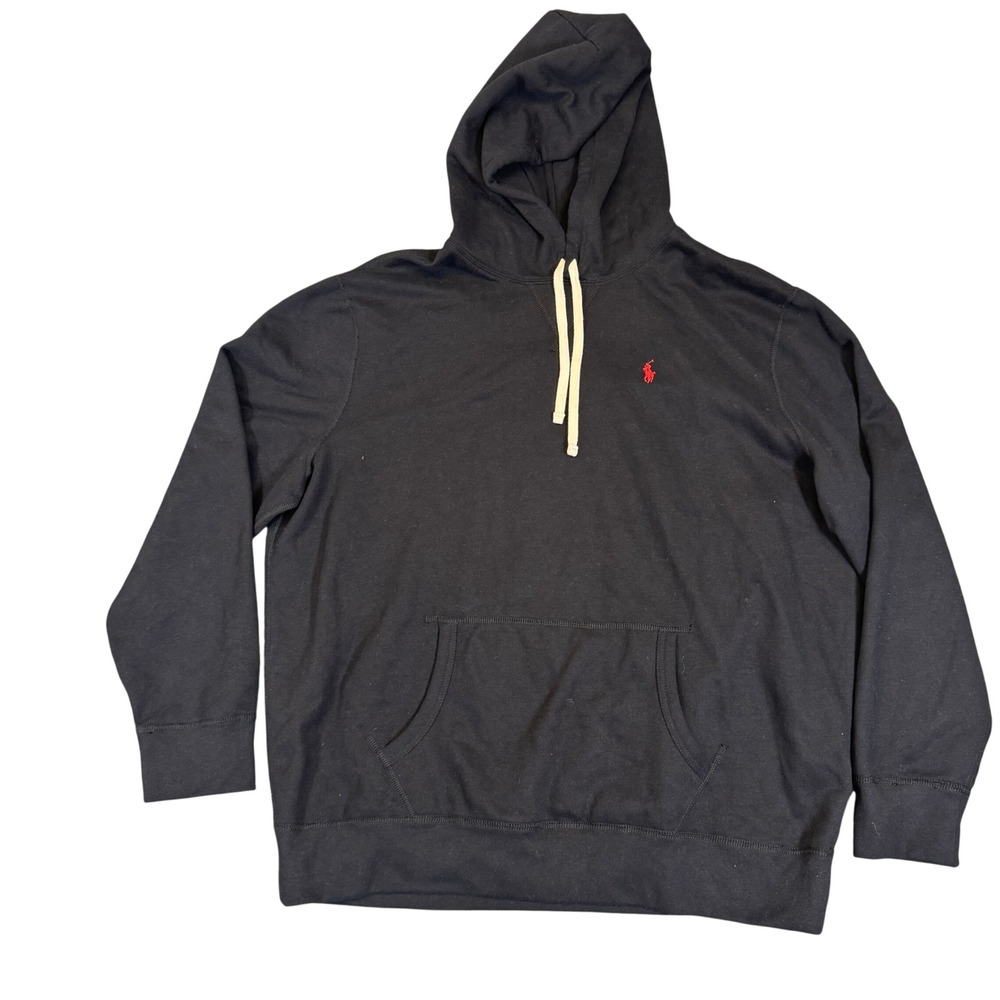 Polo Ralph Lauren Mens Hoodie Black Red Pony Logo Pullover Sweatshirt Size L